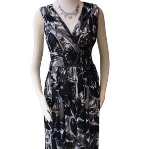 78 Coldwater Creek navy, gray & white, empire dress